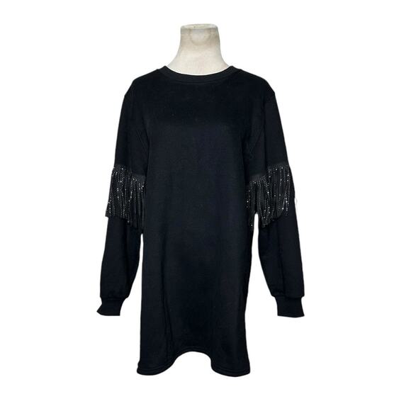 Cloud Ten black long sleeves sequin fringe sweatshirt mini dress size Small - Picture 1 of 16